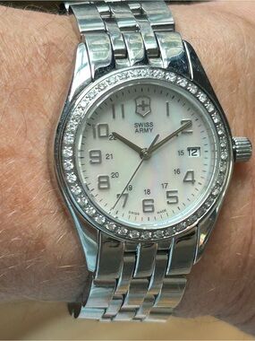 Victorinox Swiss Army Stainless Steel Watch with Diamond Bezel Mother of Pearl